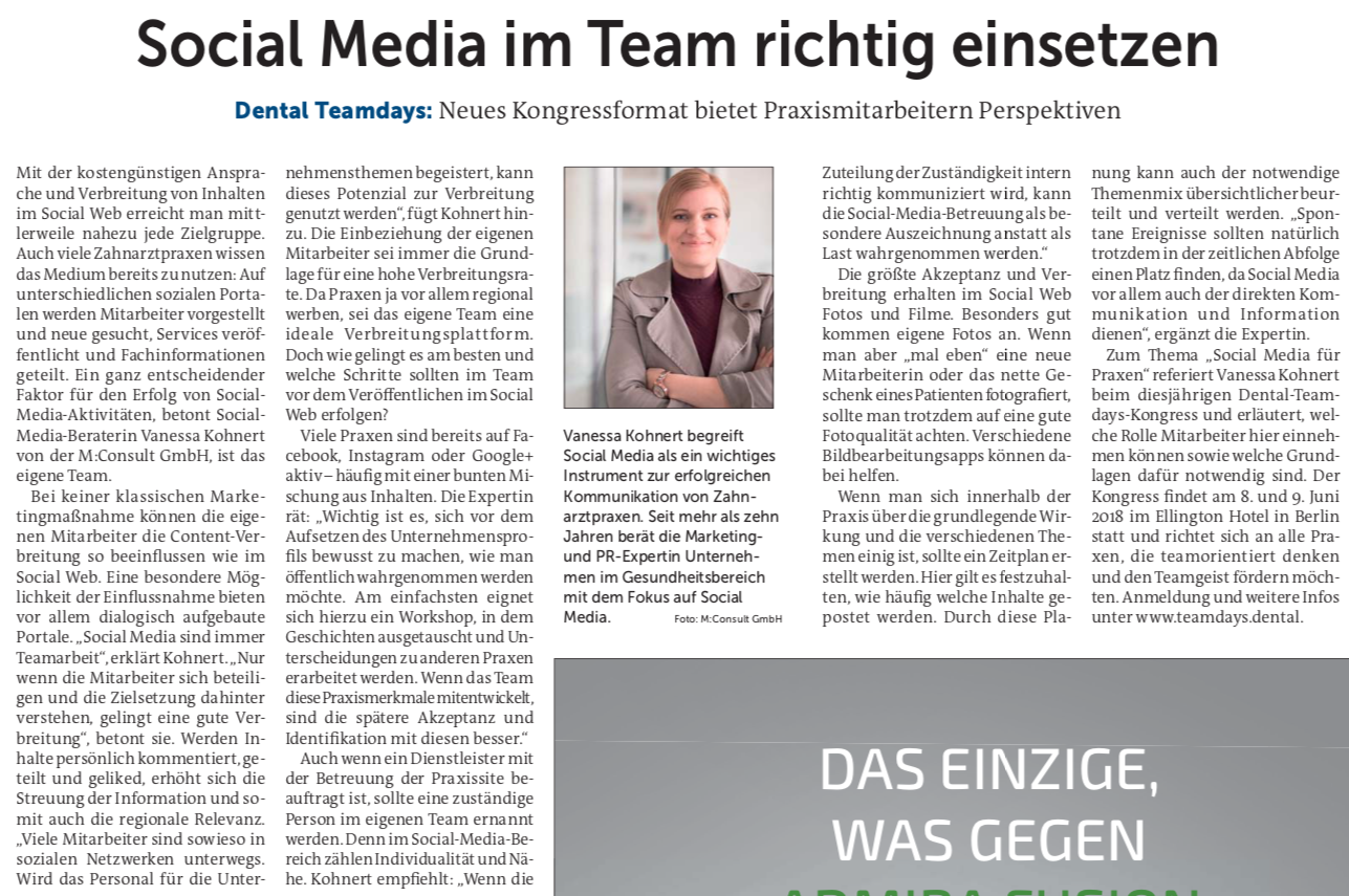 Dental Teamdays in der aktuellen Ausgabe der DZW